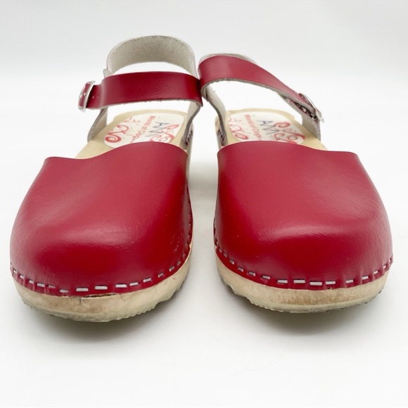 European Made Wooden Clog Sandal Mary Jane Red Leather women Shoes ssz 39 - Picture 2 of 8